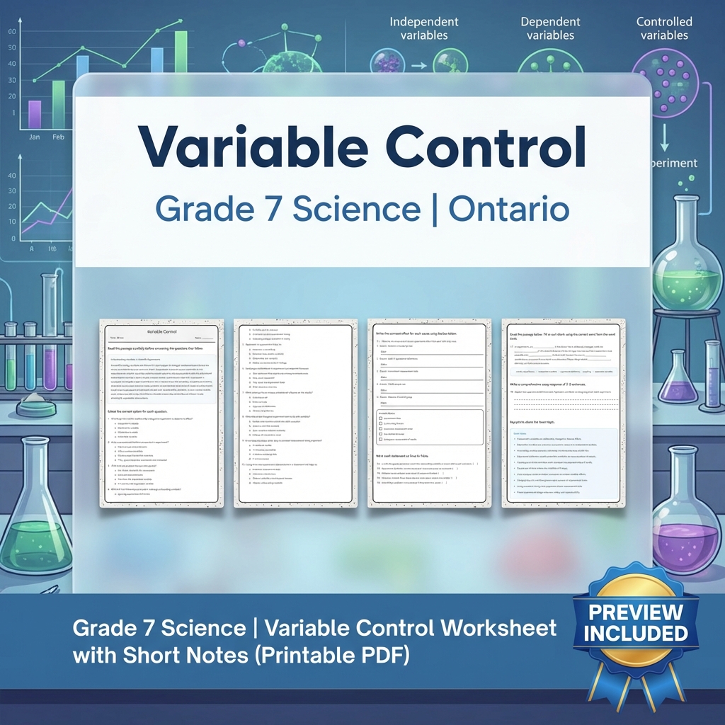 Grade 7 Science Lesson Group Bundle – Ontario Framework Worksheets — included worksheet 10