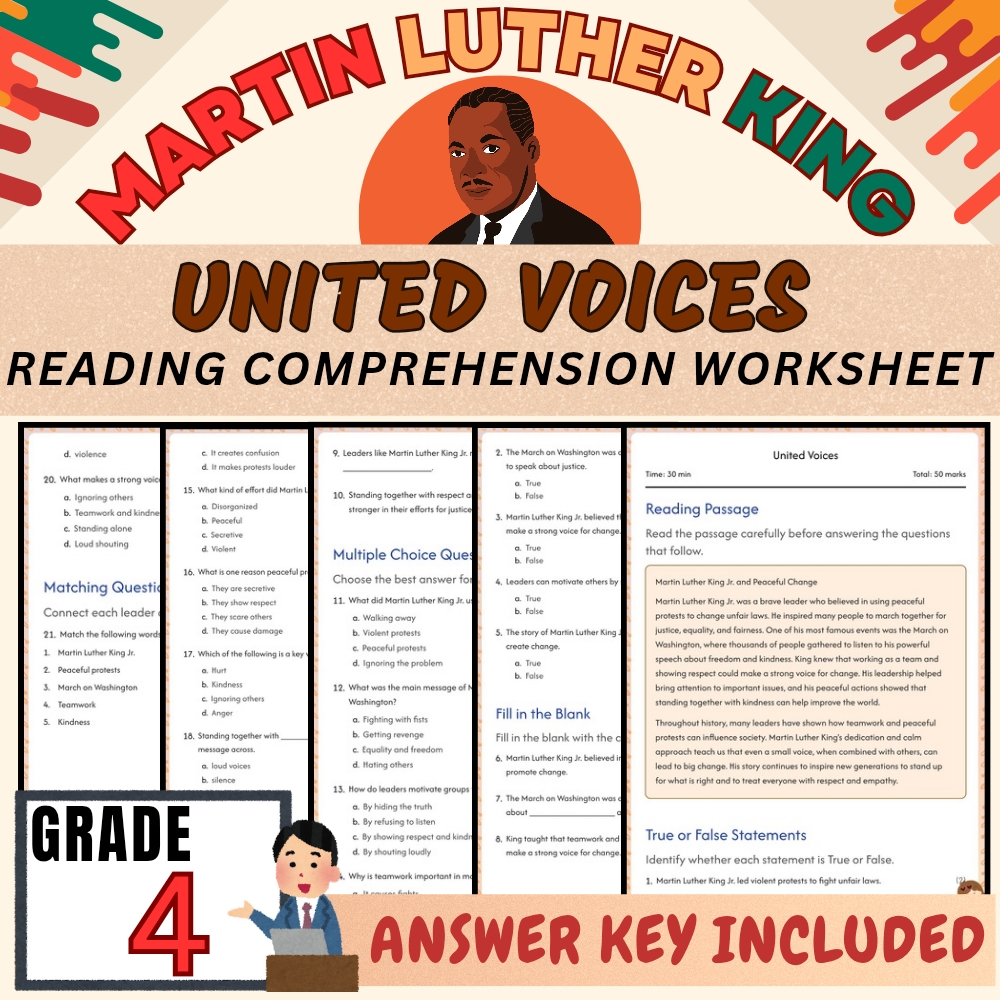 Grade 4 Seasonal Worksheet for Understanding Peaceful Leadership|PDF+Answer Key