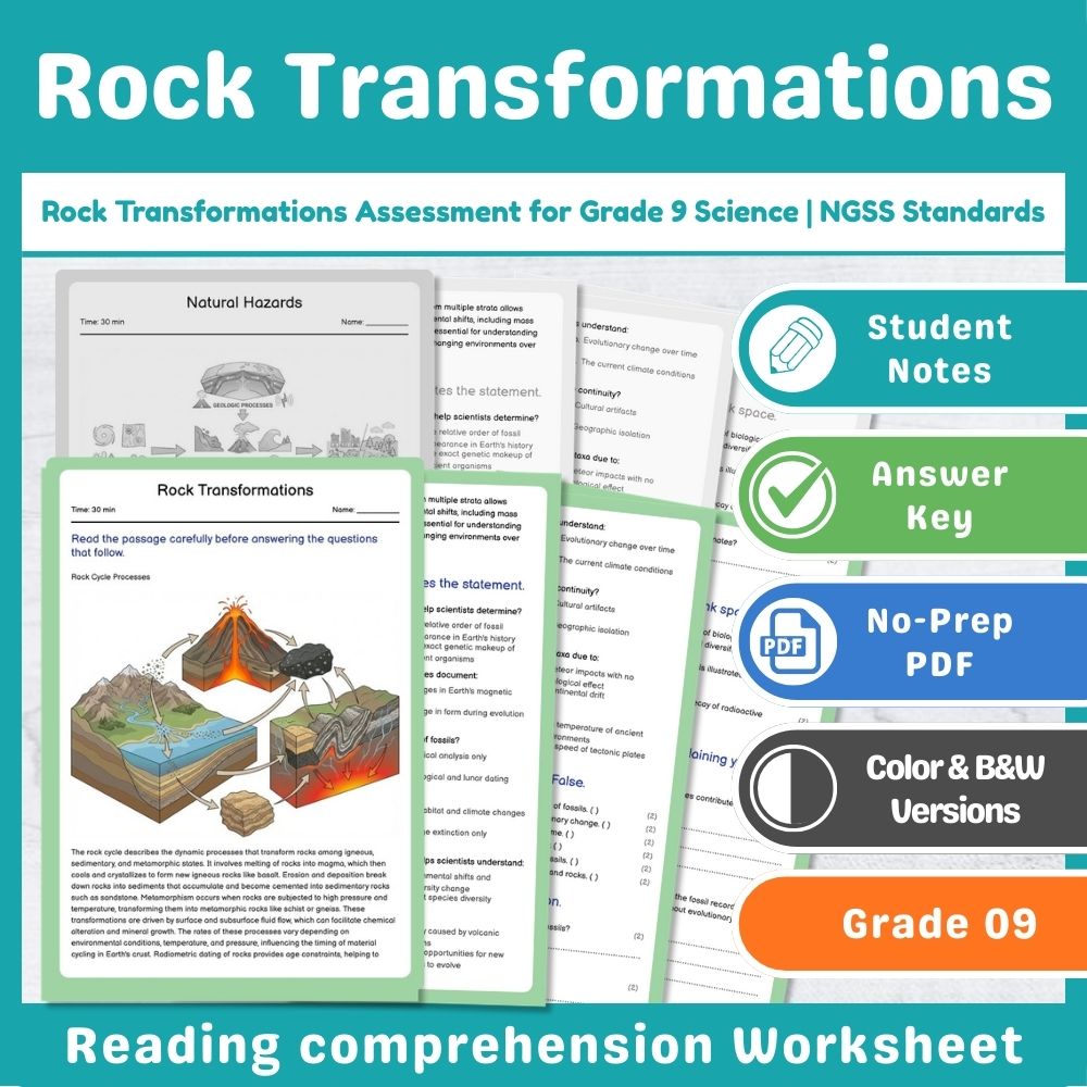 Rock Transformations Assessment for Grade 9 Science | NGSS Standards