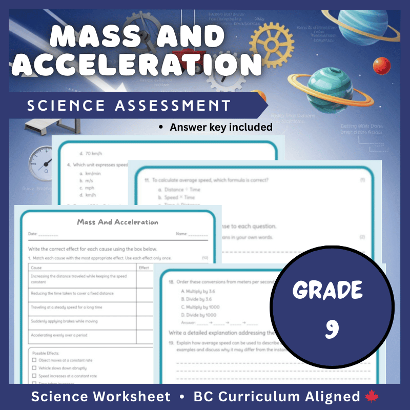 Grade 9 Science | Net Force Concept Worksheet (Answer Key) | BC Standards
