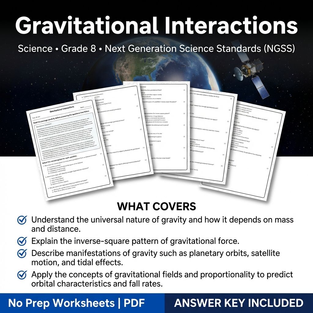 8th Grade Science Worksheet | Gravitational Interactions + Answers (Printable)