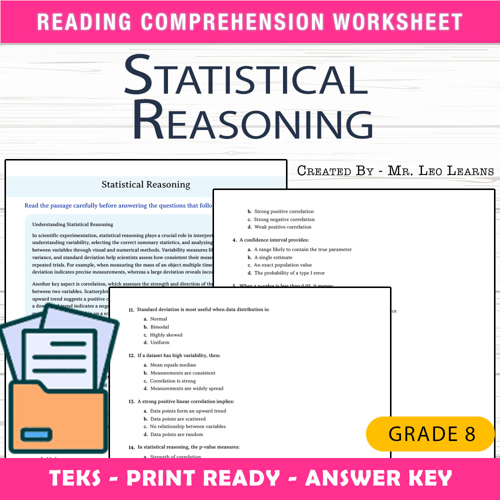 Grade 8 Science worksheet worksheet — Grade 8 Science — Statistical Reasoning Worksheet for Data Interpretation — page 1