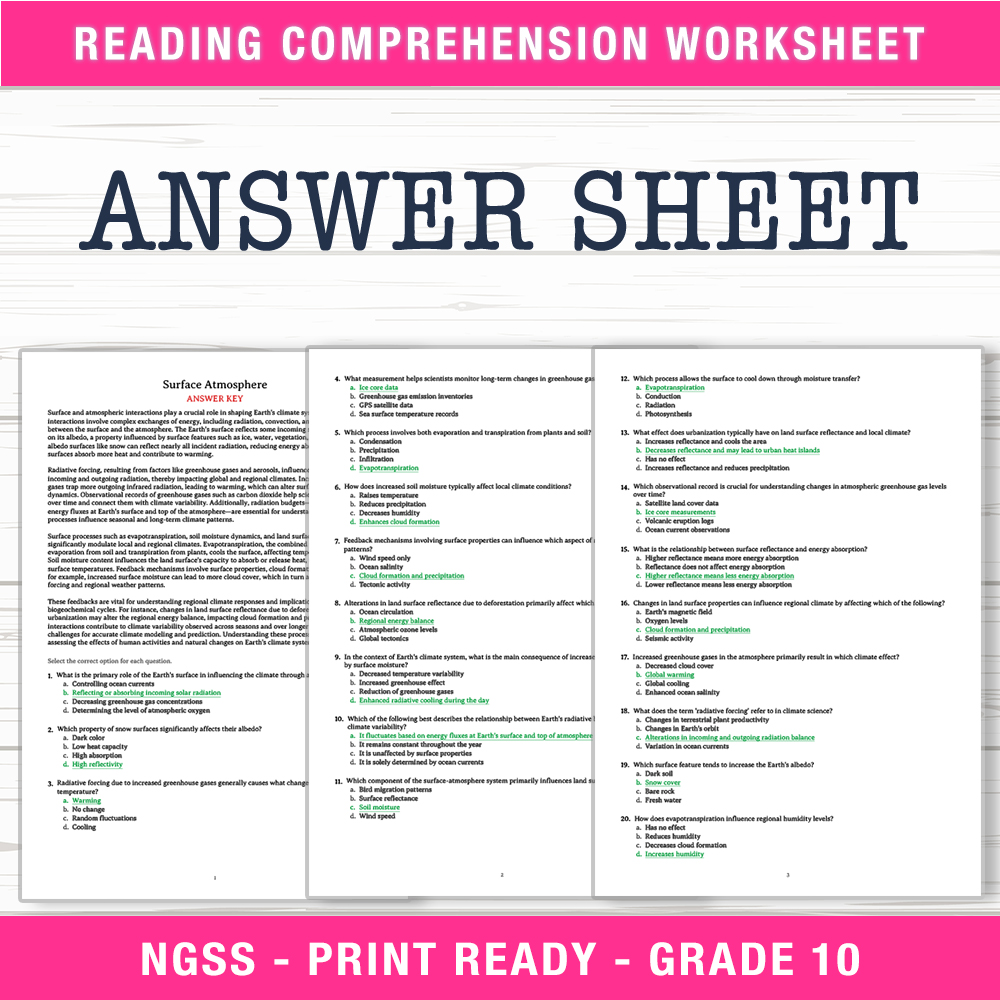 Grade 10 Science worksheet worksheet — Grade 10 Science | Surface Atmosphere Worksheet (PDF + Answer Key) — page 2