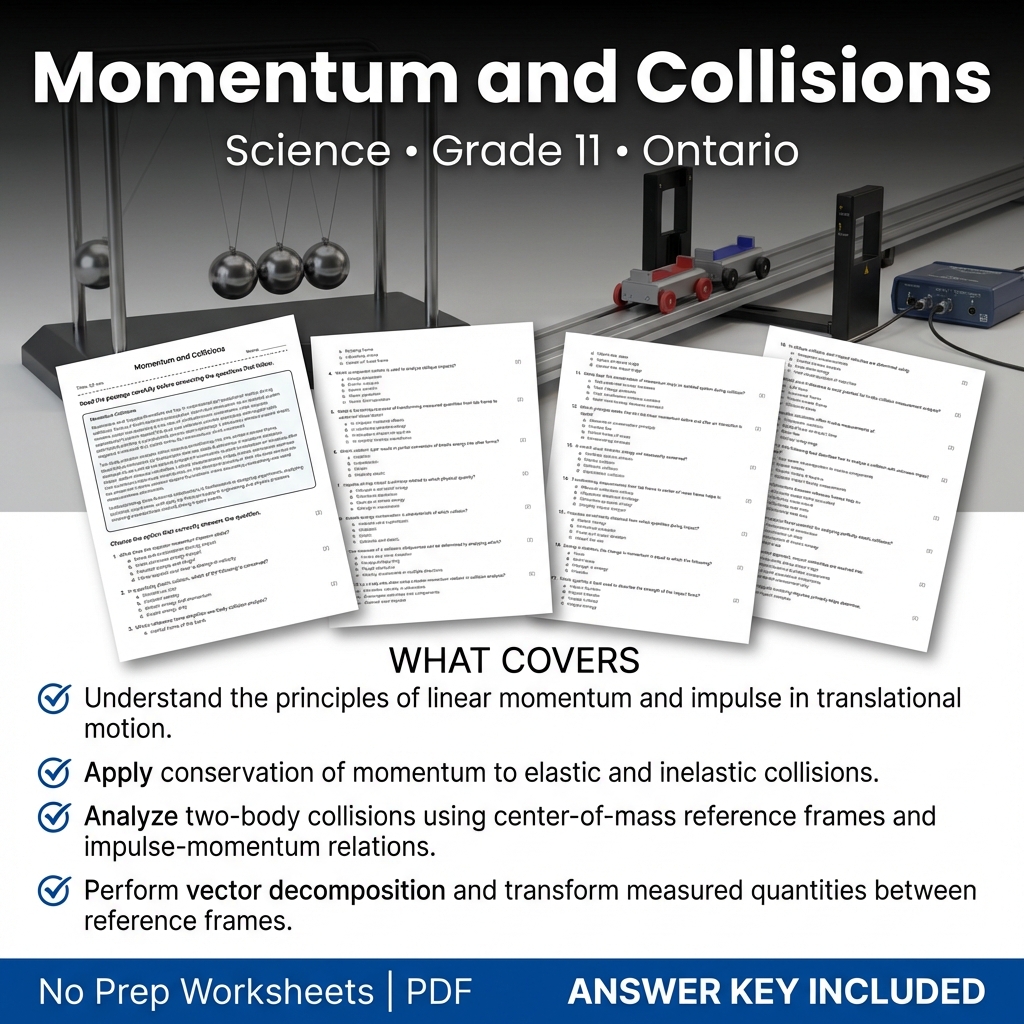 Momentum and Collisions Worksheet | Grade 11 Science | Ontario Standards