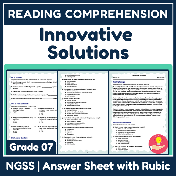 Science reading worksheets worksheet — 7th Grade Science | Innovative Solutions Reading Worksheets (Answer Key) — page 1