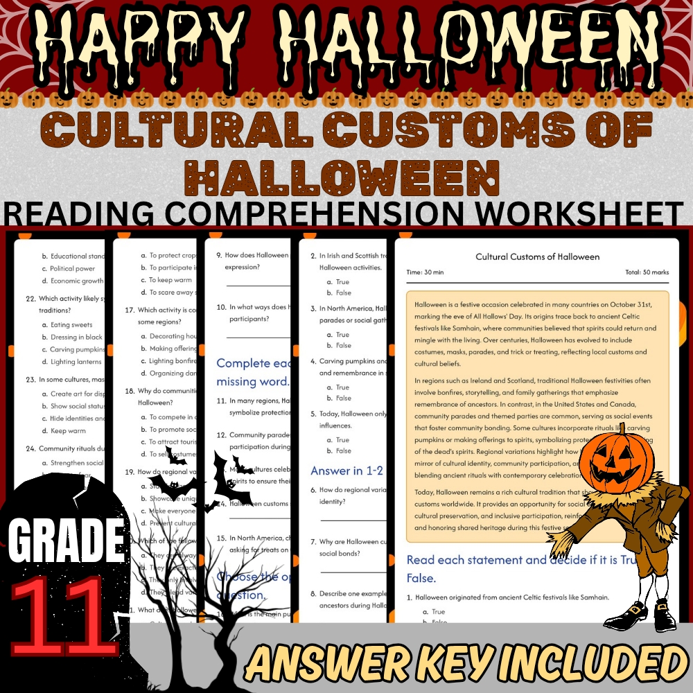 Grade 11 Seasonal Halloween Unit Worksheet Pack (PDF + Answer Key Collection) — included worksheet 3
