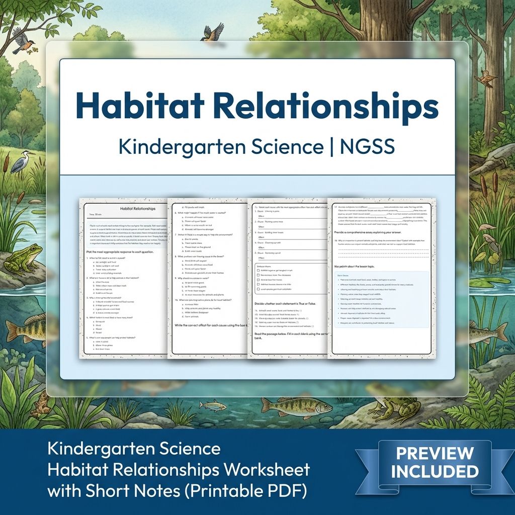 Kindergarten Science Habitat Relationships Worksheet with Short Notes (PDF)