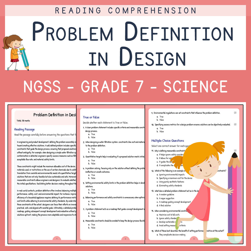 Grade 7 Science worksheet worksheet — Grade 7 Science | Problem Definition in Design Worksheet & Answer Key (PDF) — page 1