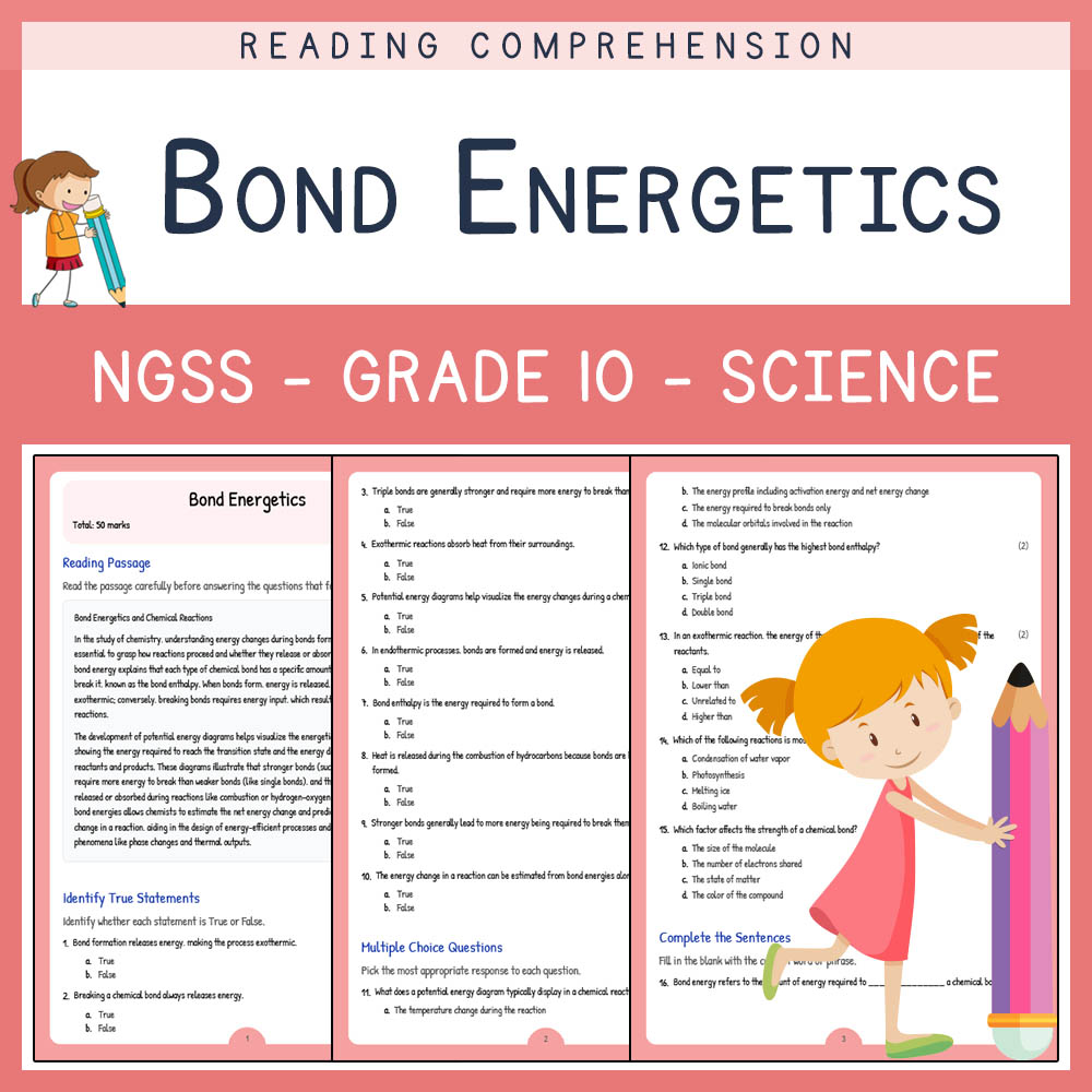 Grade 10 Science worksheet worksheet — Grade 10 Science | Bond Energetics Worksheet & Answer Key (NGSS-Aligned) — page 1