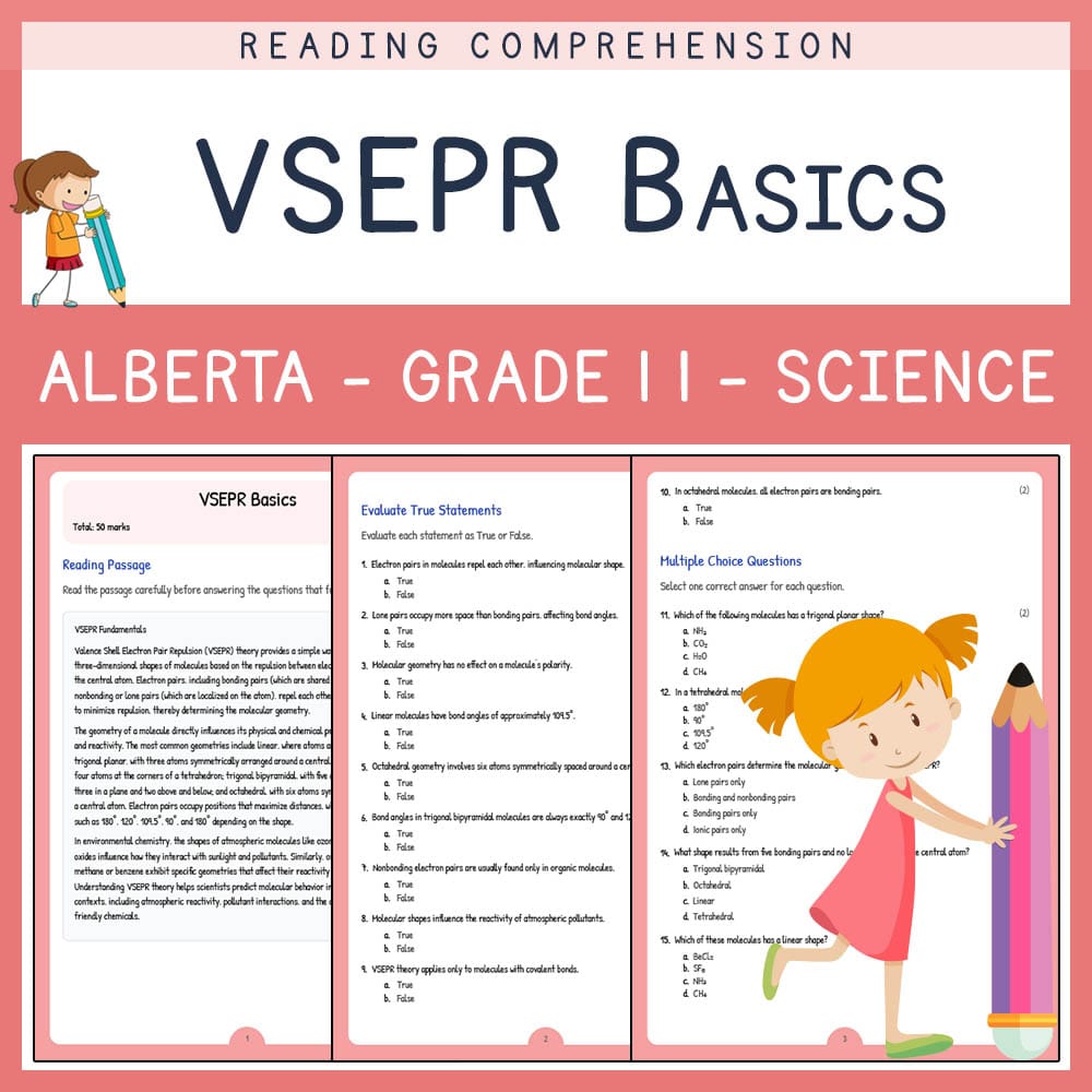 Grade 11 Science worksheet elena worksheet — Grade 11 Science | VSEPR Basics Worksheet | Alberta Standards — page 1