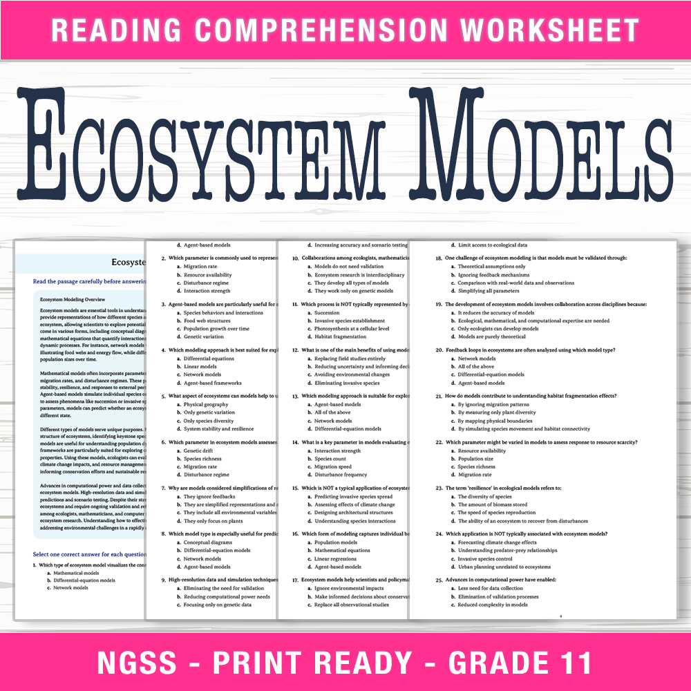 Grade 11 Science worksheet worksheet — Grade 11 Science | Ecosystem Models Worksheet (PDF + Answer Key) — page 1