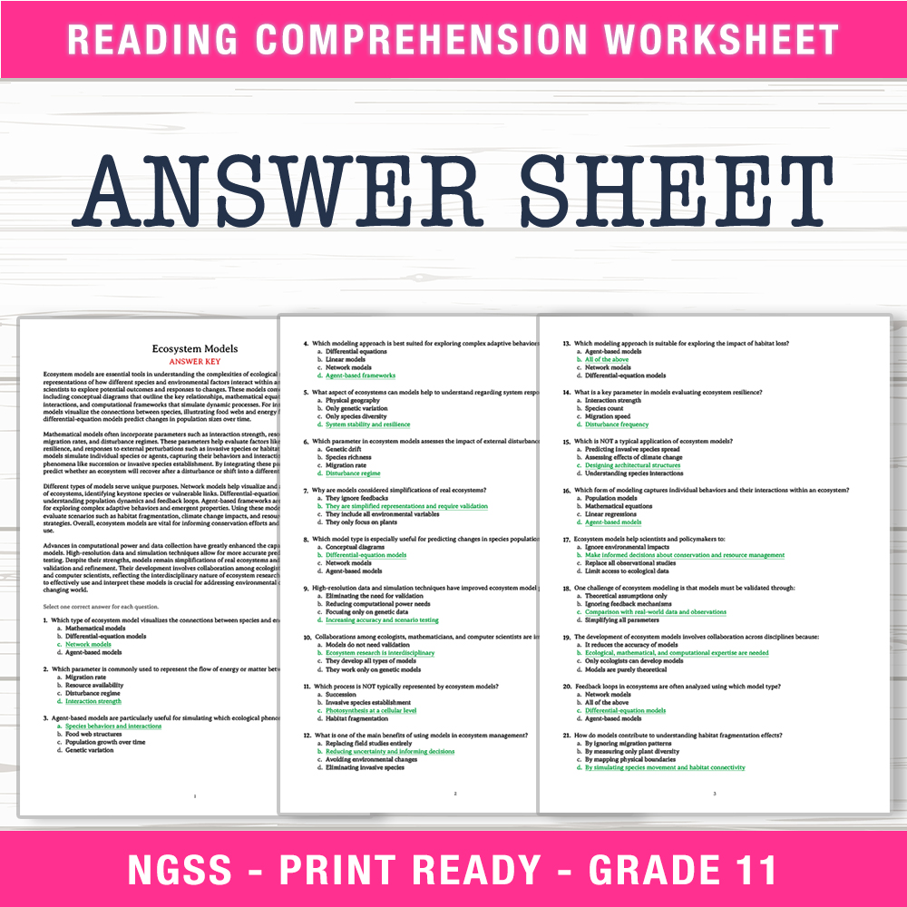 Grade 11 Science worksheet worksheet — Grade 11 Science | Ecosystem Models Worksheet (PDF + Answer Key) — page 2