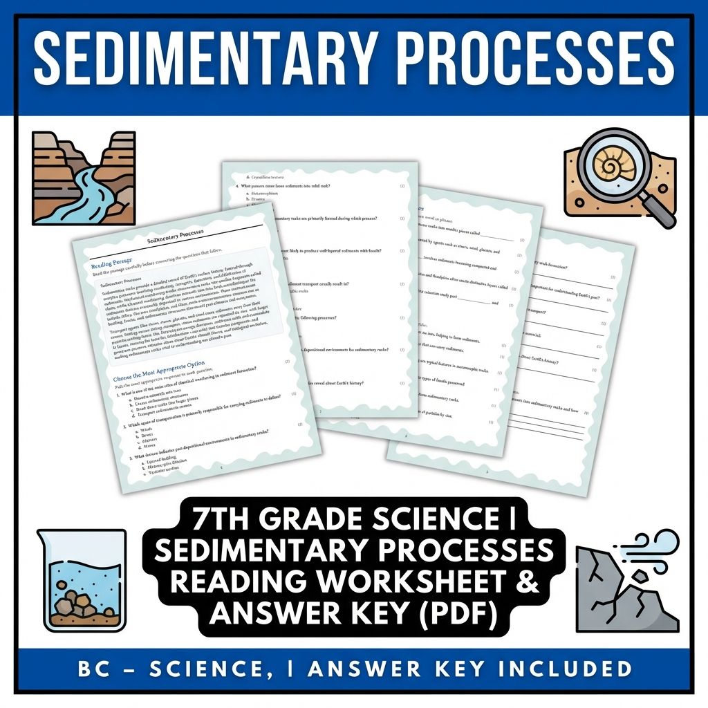 7th Grade Science | Sedimentary Processes Reading Worksheet & Answer Key (PDF)