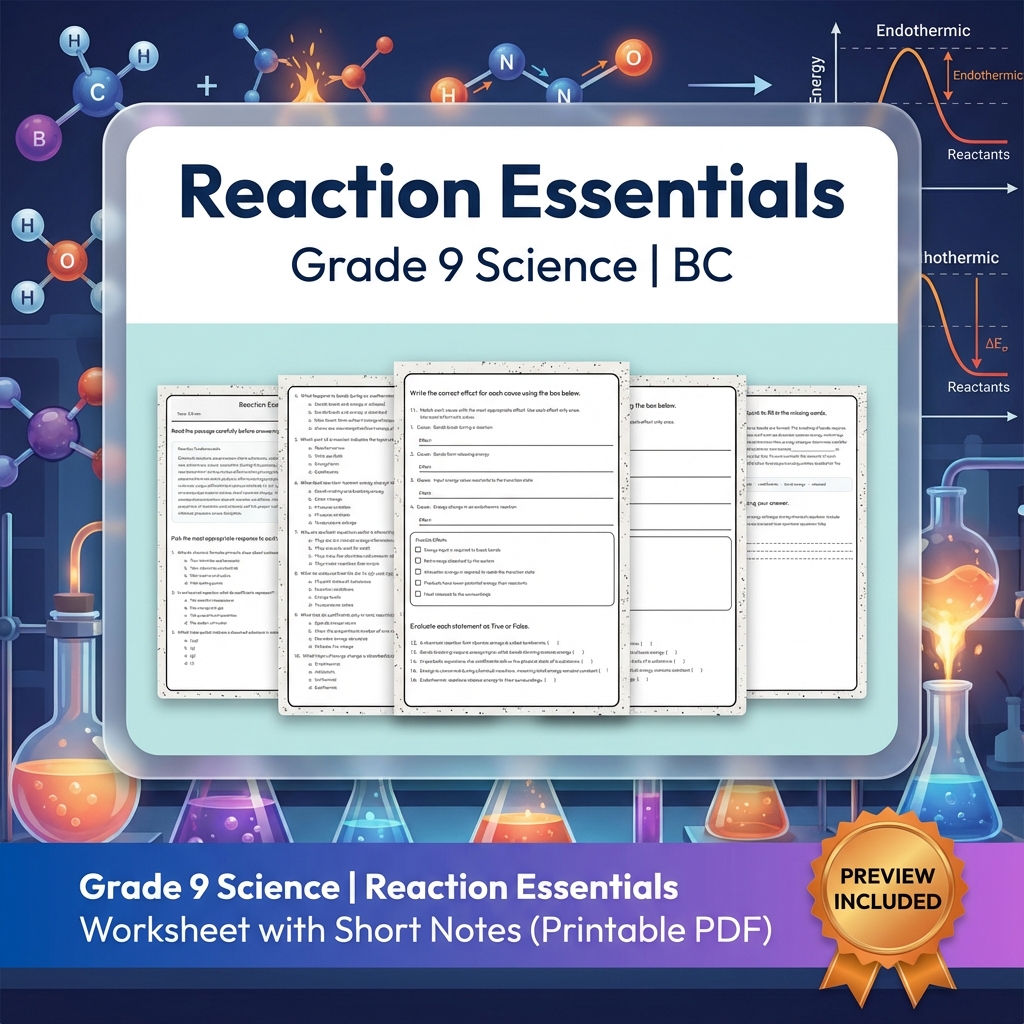 Grade 9 Science Lesson Bundle | BC Framework Focused Worksheets — included worksheet 12