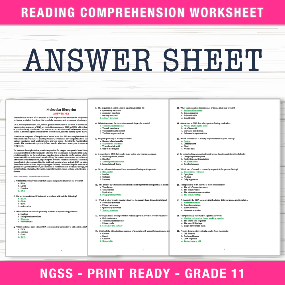 Grade 11 Science worksheet worksheet — Grade 11 Science | Molecular Blueprint Worksheet (PDF + Answer Key) — page 2