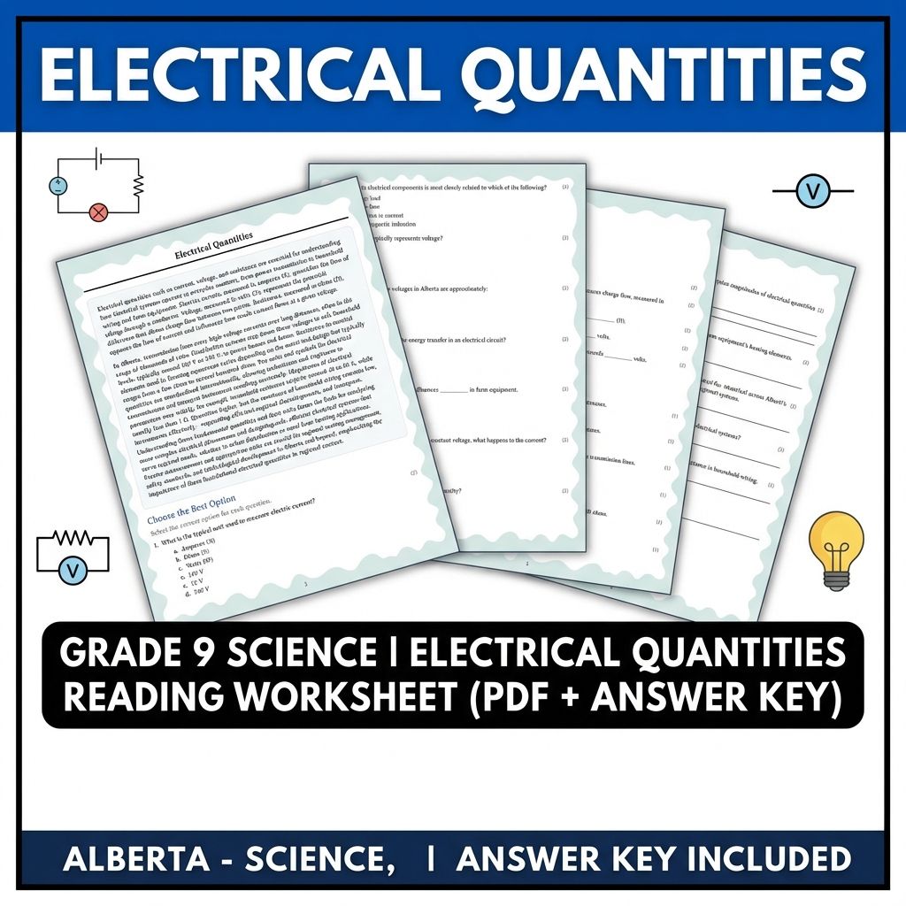 Grade 9 Science reading worksheets — Grade 9 Science | Electrical Quantities Reading Worksheet (PDF + Answer Key)
