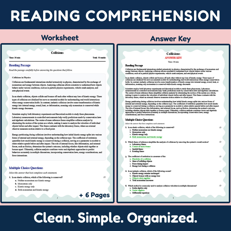 Grade 11 Science reading worksheets worksheet — 11th Grade Science | Collisions Reading Worksheet & Answer Key (PDF) — page 2