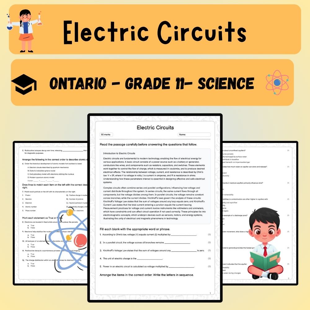 Grade 11 Science worksheet worksheet — Grade 11 Science – Electric Circuits Worksheet (PDF) Aligned with Ontario Standards…