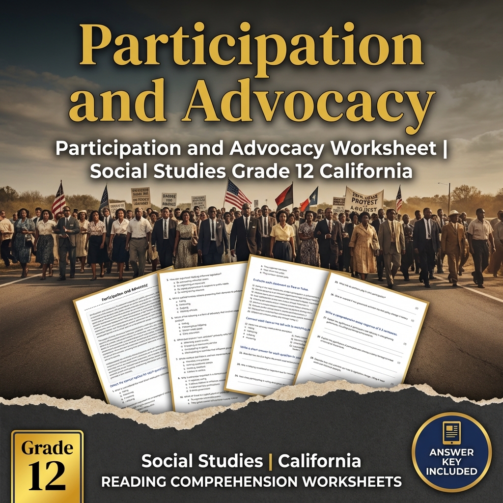 Participation and Advocacy Worksheet | Social Studies Grade 12 California