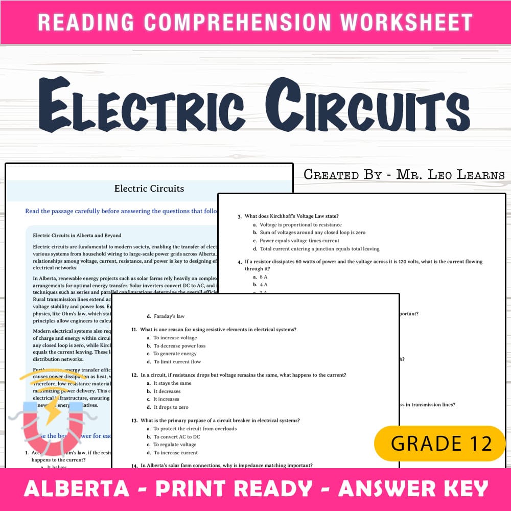 Grade 12 Science worksheet mcq paper worksheet — Grade 12 Science — Worksheet MCQ Paper for Mastering Electric Circuits —…
