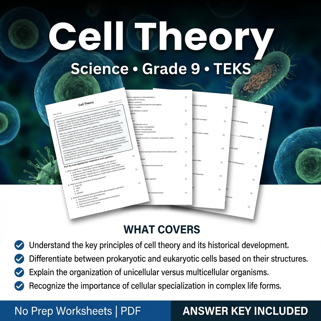 Cell Theory Worksheet for Grade 9 Science | Printable PDF & Answer Key
