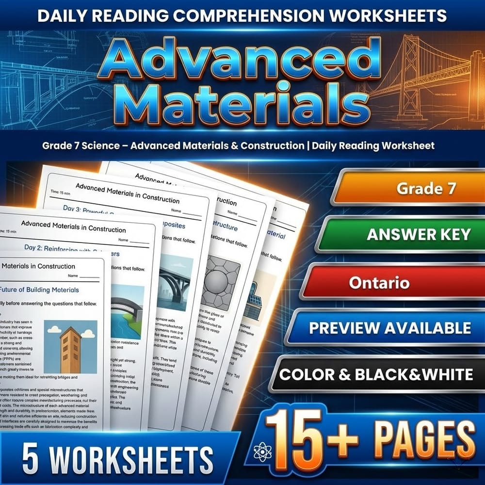 Structural Engineering Grade 7 Science Daily Reading Worksheets Bundle | Ontario — included worksheet 7