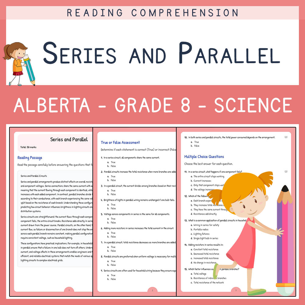 Grade 8 Science worksheet elena worksheet — Grade 8 Science | Series and Parallel Worksheet | Alberta Standard — page 1