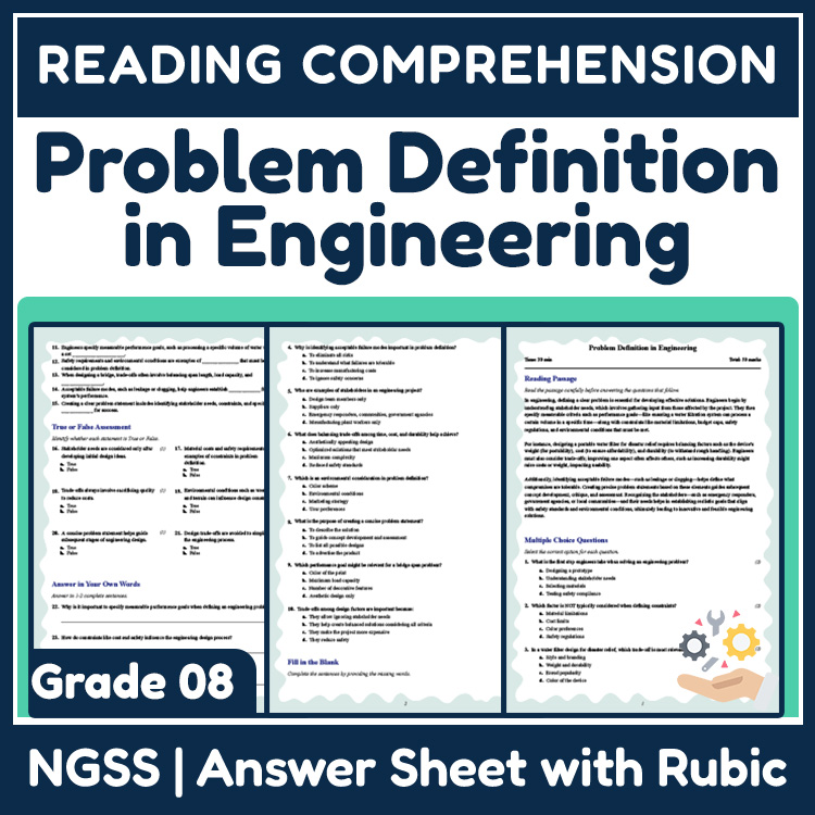 Grade 8 Science reading worksheets worksheet — 8th Grade Science | Problem Definition in Engineering Reading Worksheet (NG…
