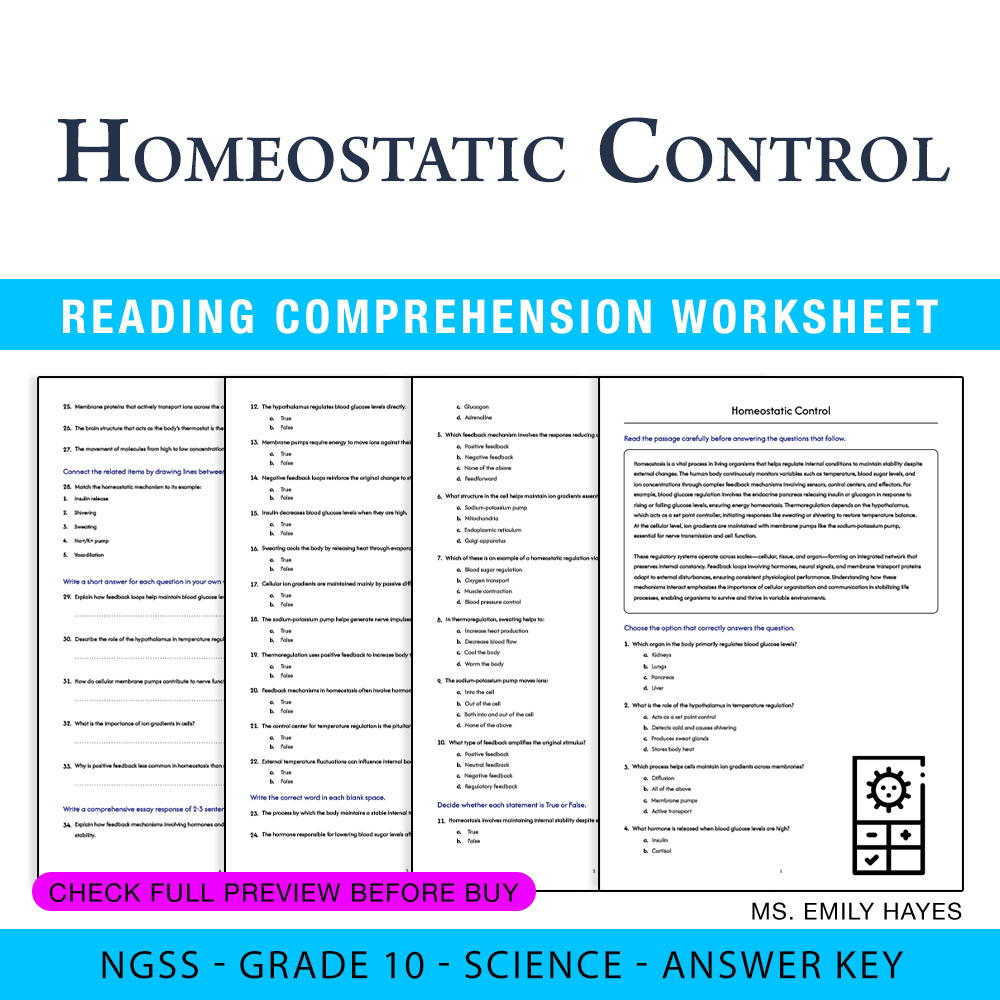 11th Grade Science | Homeostatic Control Worksheet (PDF+ Answer Key)