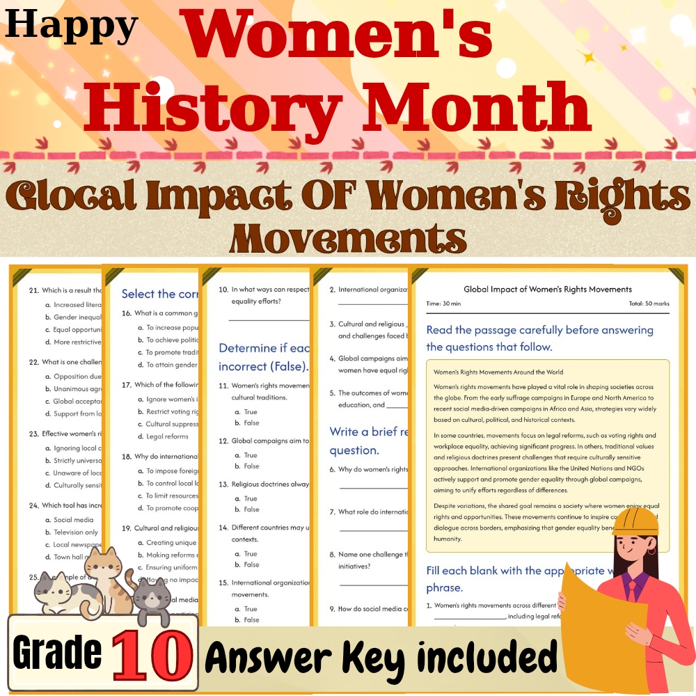 Grade 10 |Global Impact of Women's Rights Movements Worksheet | PDF + Answer Key