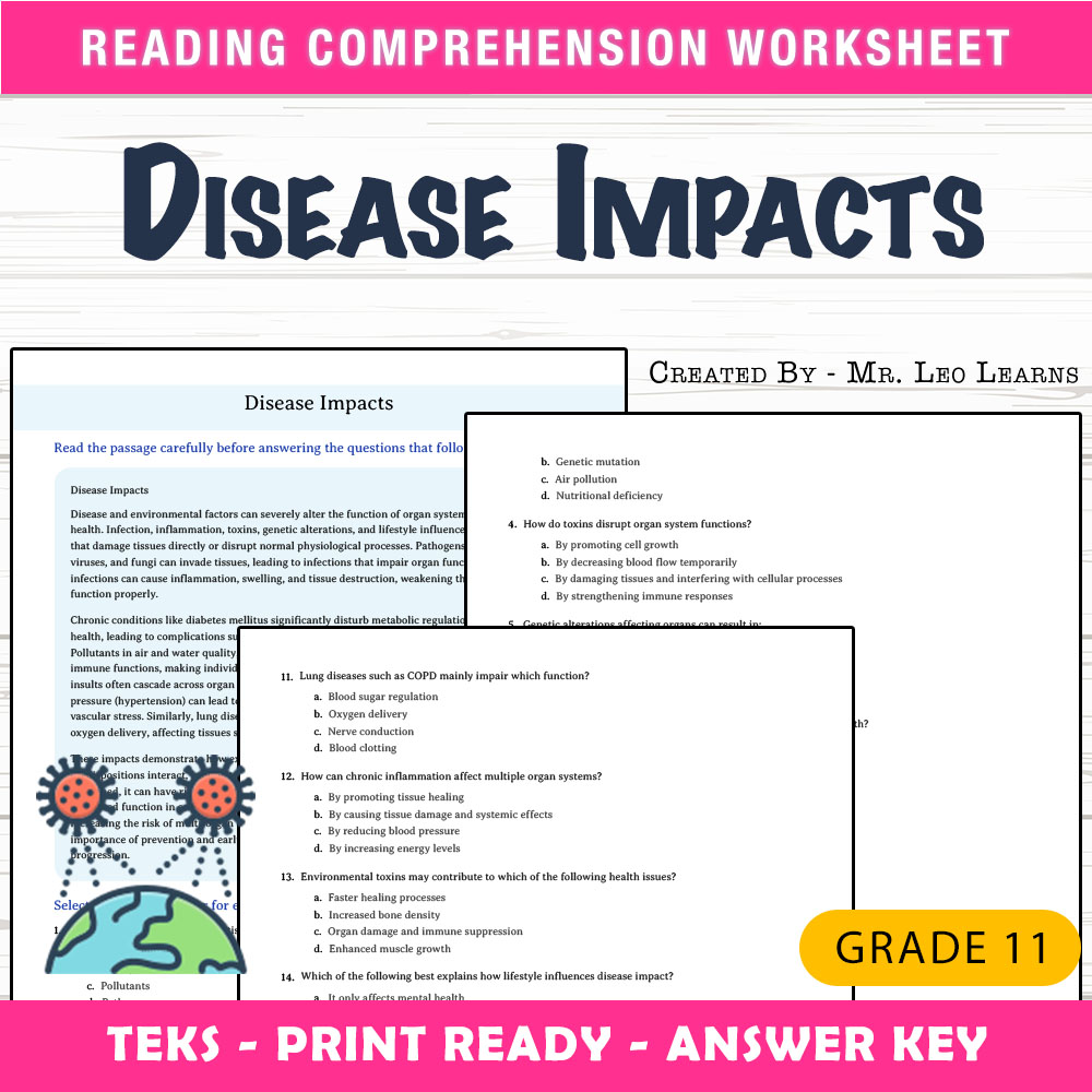 Grade 11 Science worksheet worksheet — Grade 11 Science – Disease Impacts Worksheet for Mastery — page 1