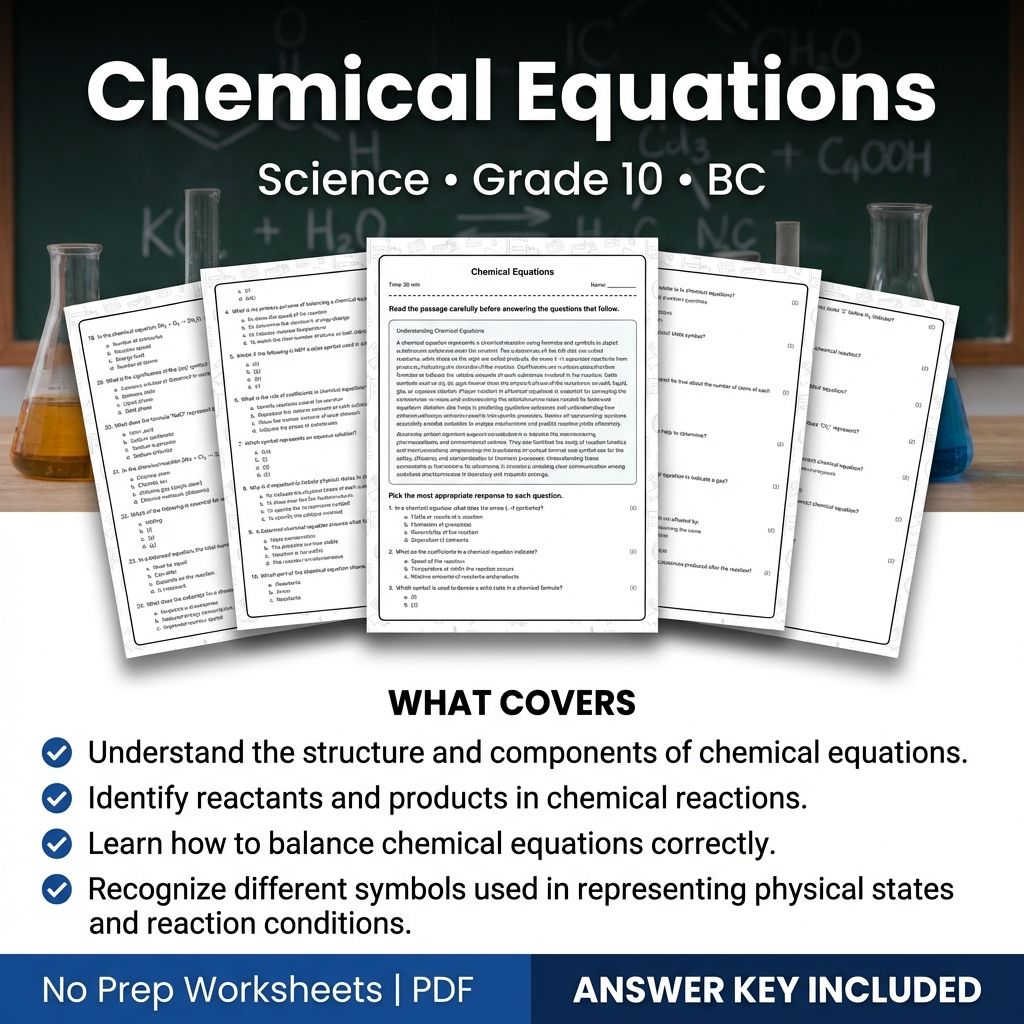 Grade 10 Science | Chemical Equations Worksheet & Answer Key (Printable PDF)