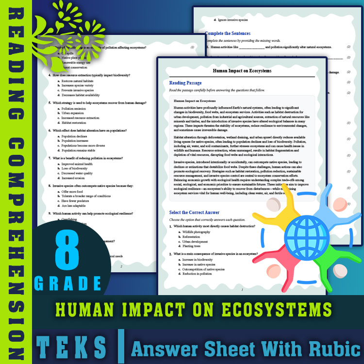 Grade 8 Science reading worksheets worksheet — Grade 8 Science | Human Impact on Ecosystems Reading Worksheet & Answer Key…