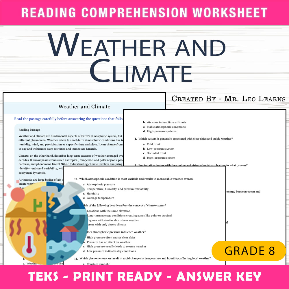 Grade 8 Science worksheet worksheet — Grade 8 Science – Weather and Climate Worksheet for Mastering Atmospheric Concepts —…