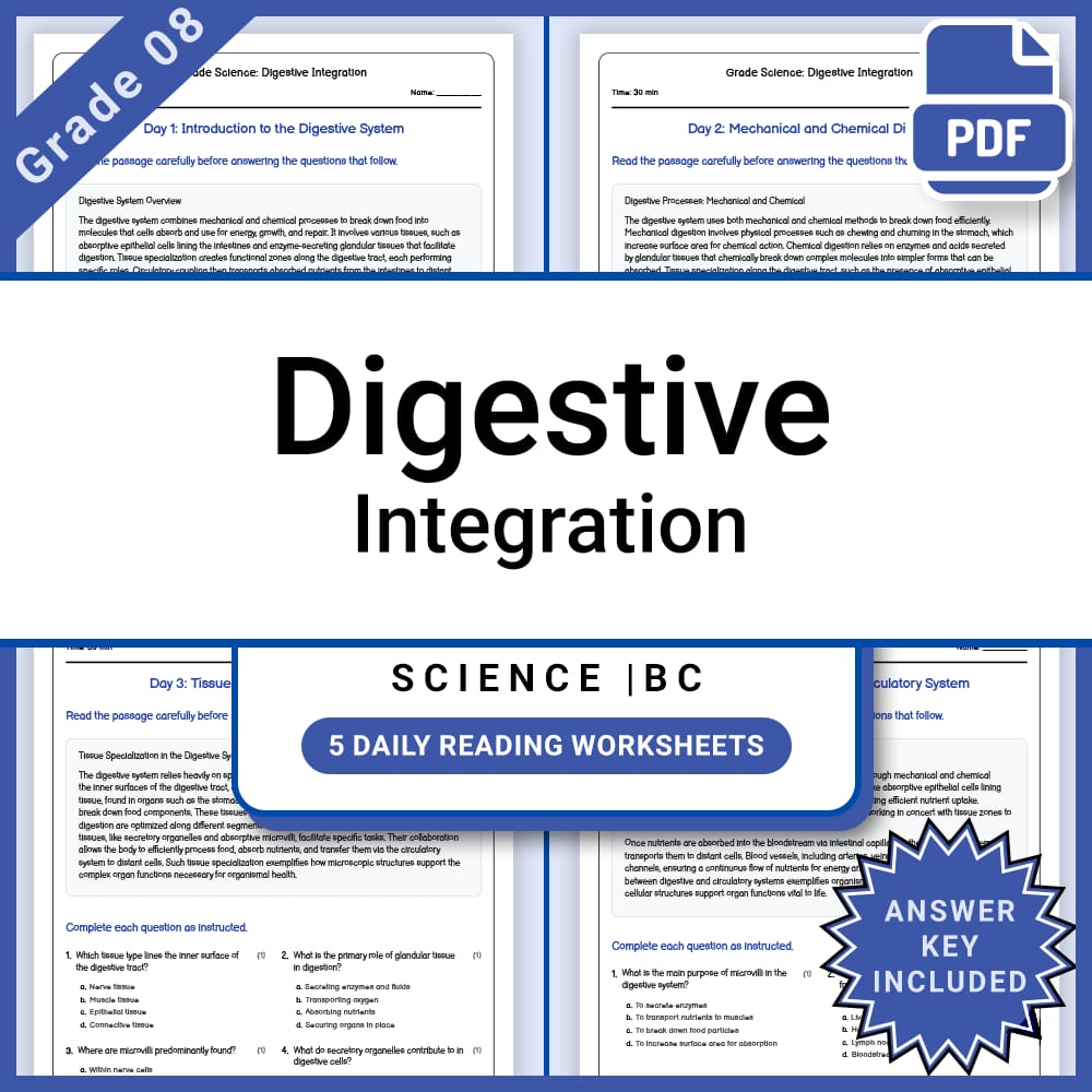Grade 8 Science Lesson Group BC Framework | Daily Reading Worksheets — included worksheet 9