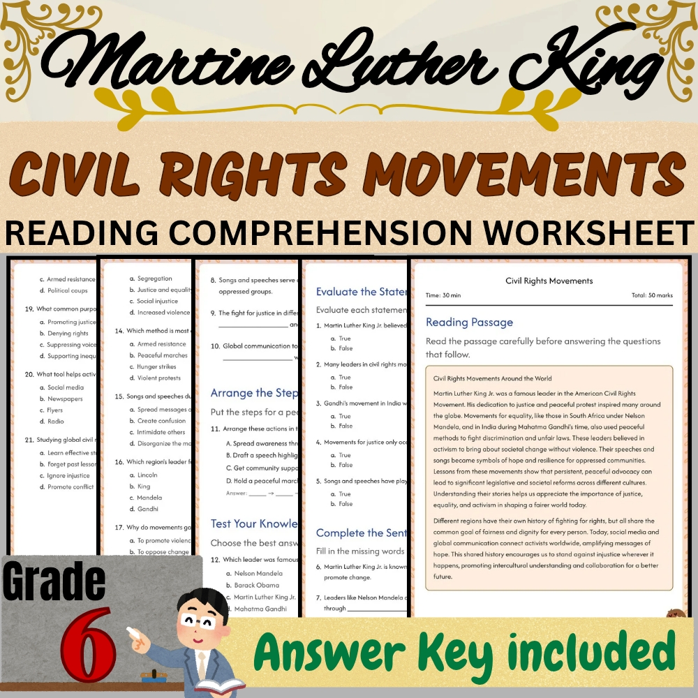Grade 6 | Civil Rights Movements Worksheet for Mastery | PDF + Answer Key