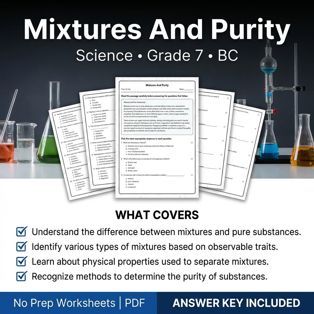 7th Grade Science | Mixtures and Purity Worksheet with Answer Key (Printable PDF)