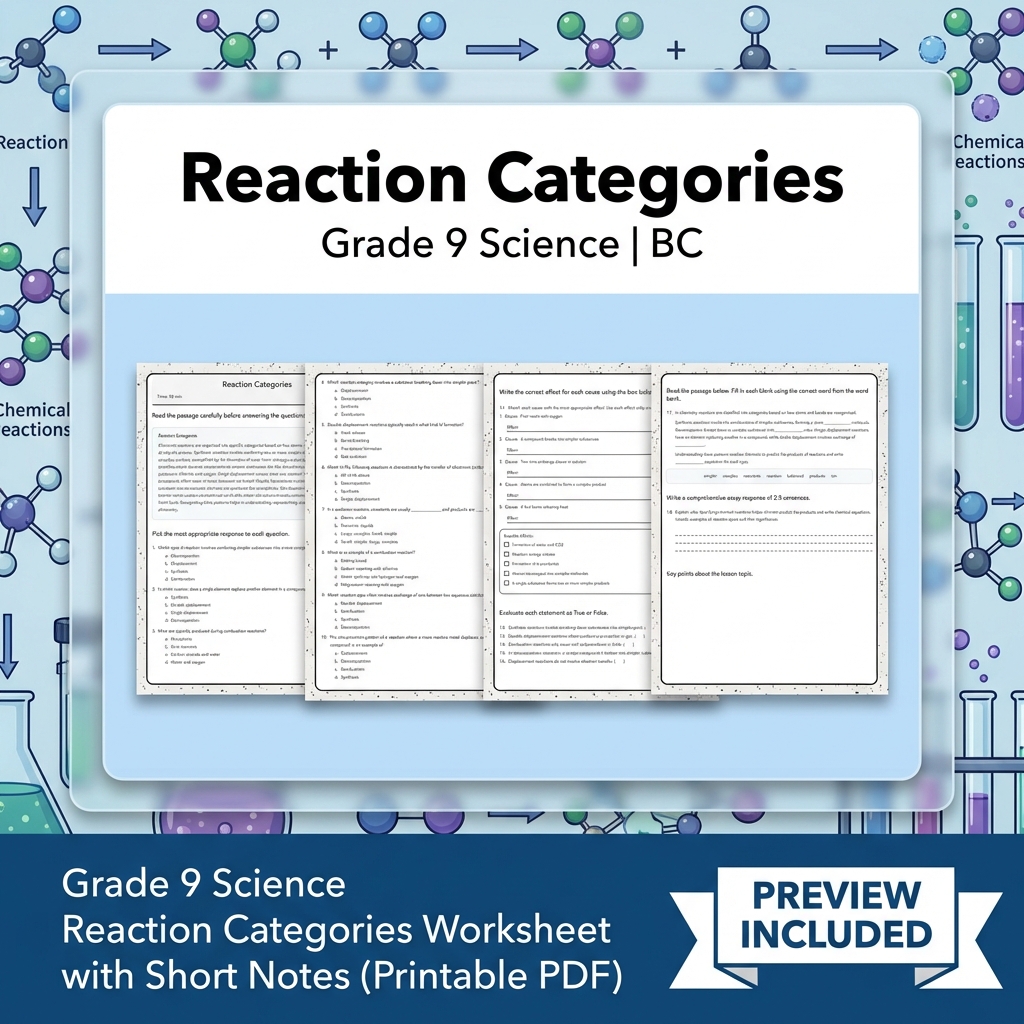 Grade 9 Science Lesson Bundle | BC Framework Focused Worksheets — included worksheet 13