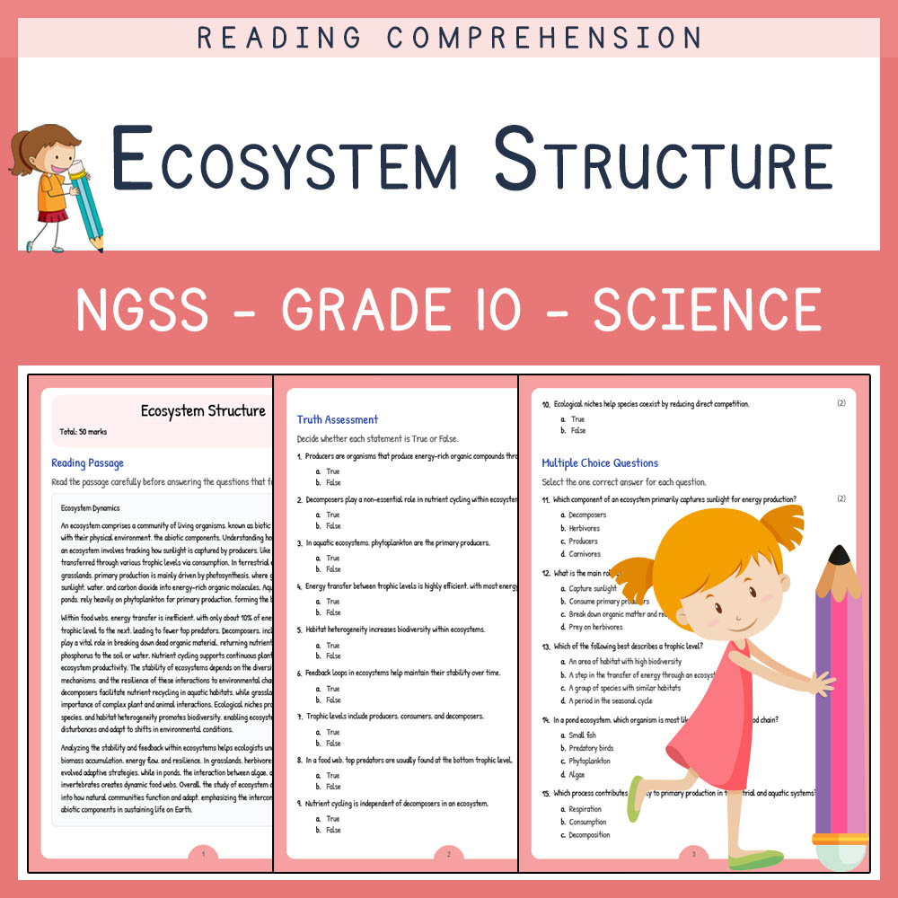 Grade 10 Science worksheet worksheet — Grade 10 Science | Ecosystem Structure Worksheet & Answer Key (NGSS-Aligned) — page 1