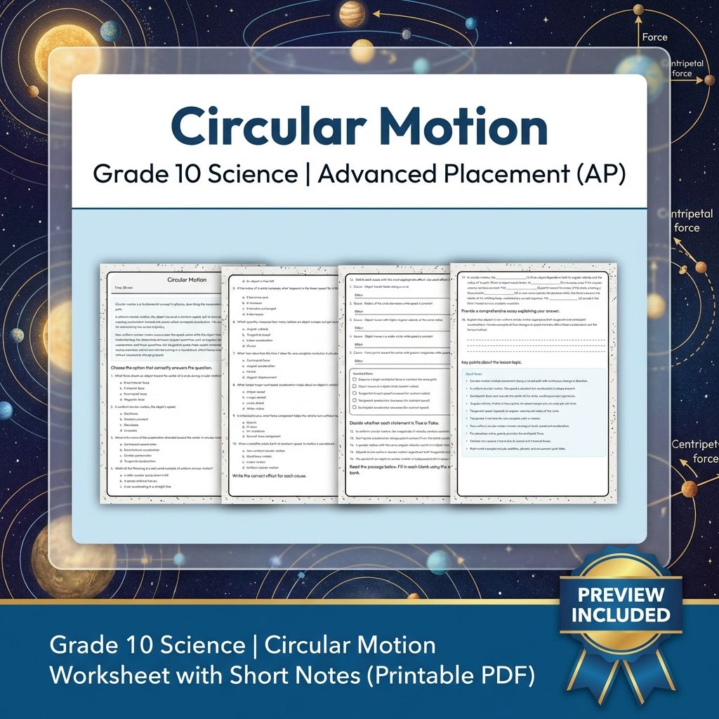 Grade 10 Science | Circular Motion Worksheet with Short Notes (Printable PDF)