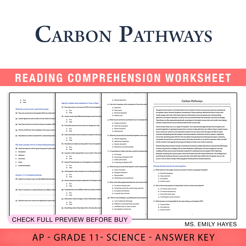 Grade 11 Science worksheet worksheet — 11th Grade Science | Carbon Pathways Worksheet (PDF+ Answer Key) — page 1