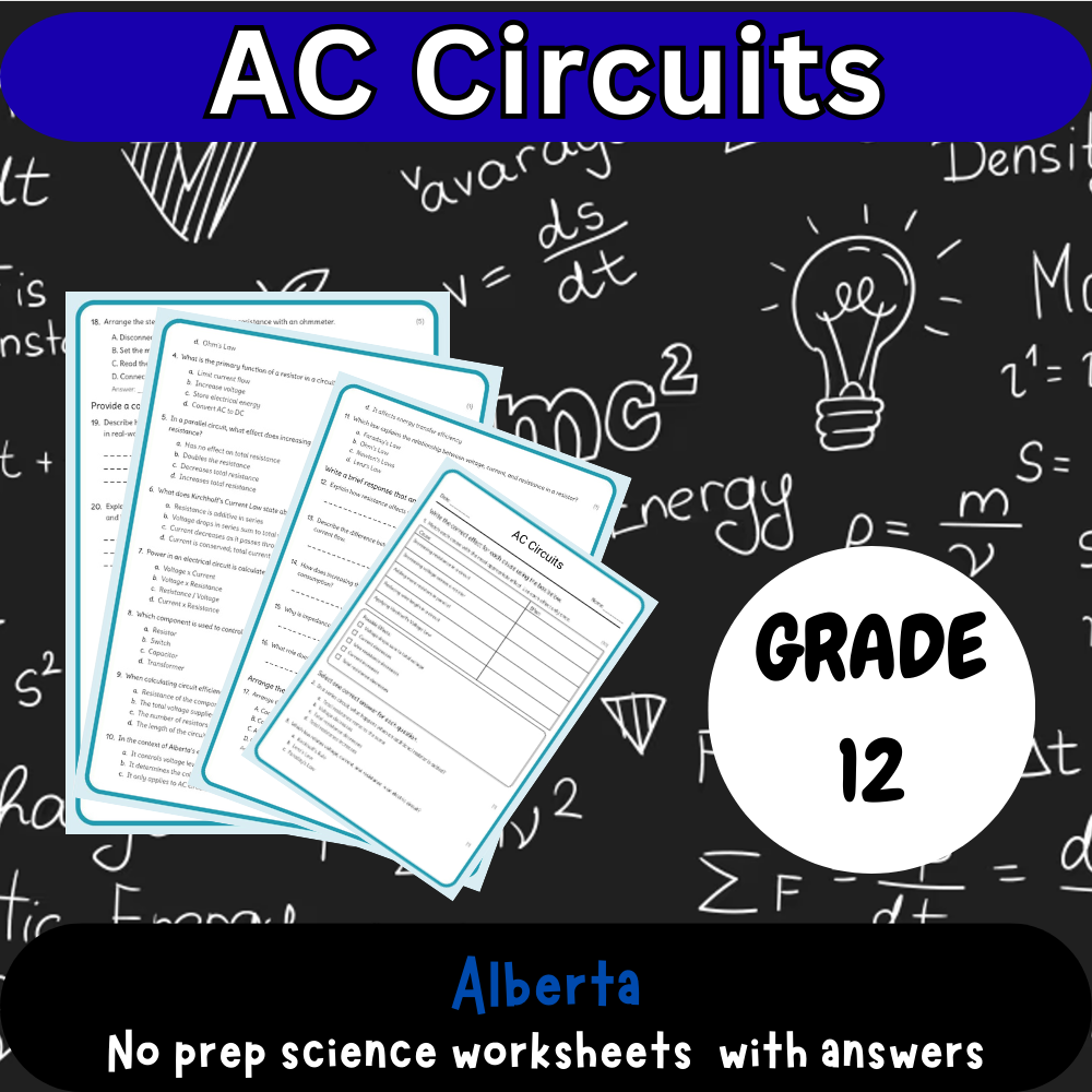 Grade 12 Science – AC Circuits Worksheet (PDF) | Alberta Standard