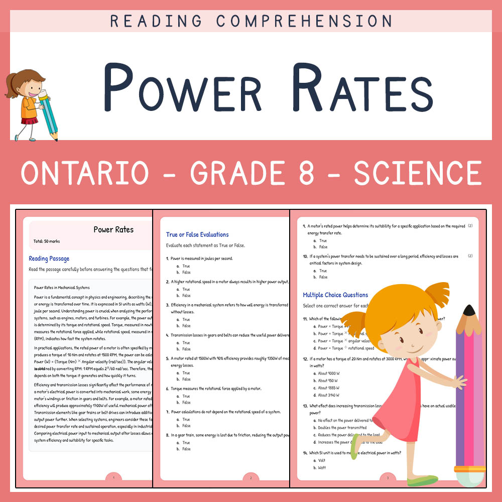 Grade 8 Science worksheet elena worksheet — Grade 8 Science Assessment | Power Rates Worksheet Elena | Ontario Standard —…