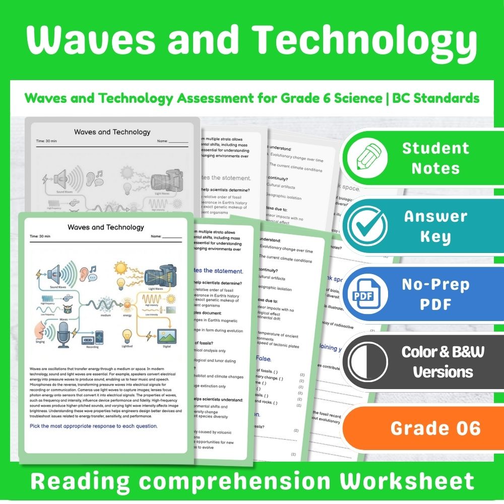 Grade 6 Science Assessment | Wave Interactions & Light Physics Mini Bundle — included worksheet 6