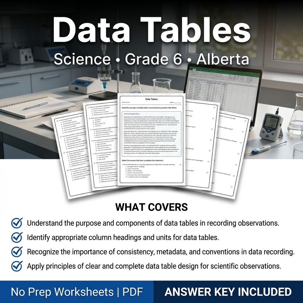 Grade 6 Science Worksheet on Data Tables | Alberta Standards