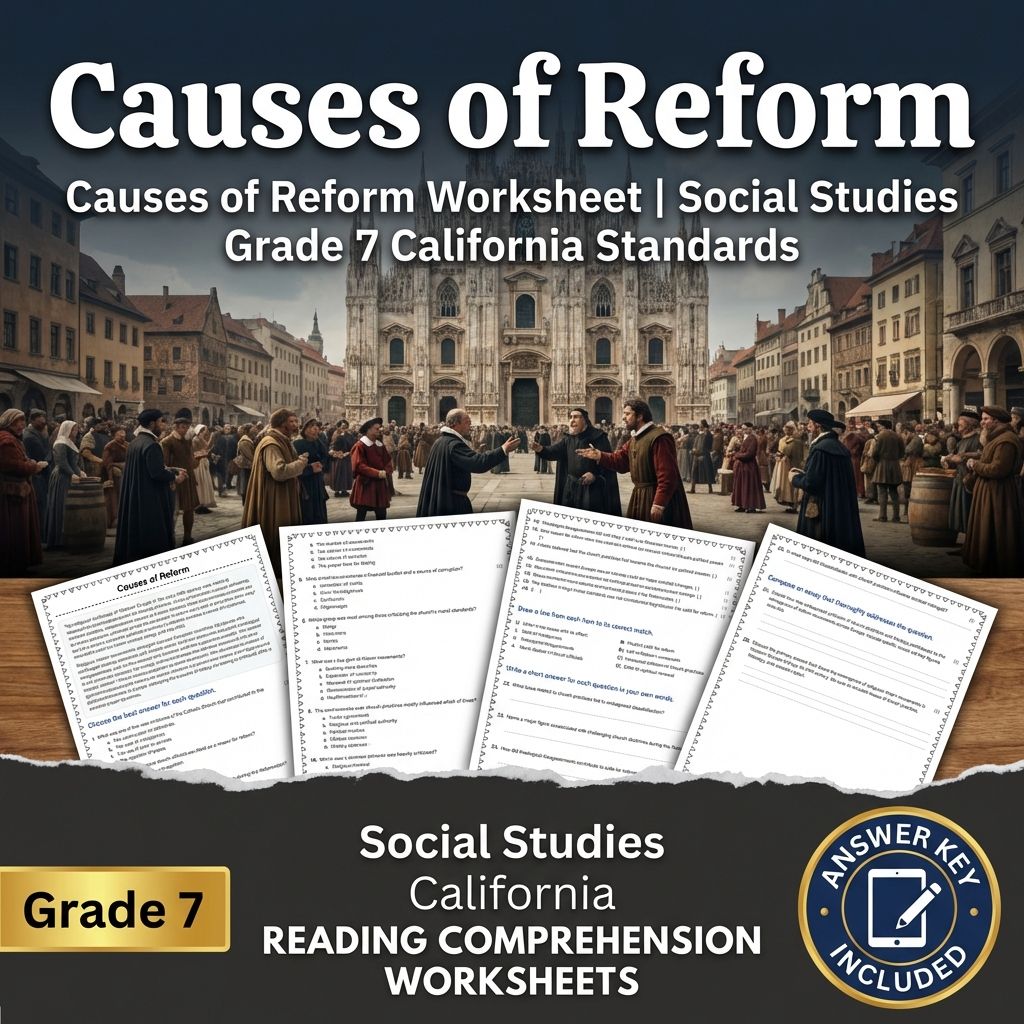 Causes of Reform Worksheet | Social Studies Grade 7 California Standards