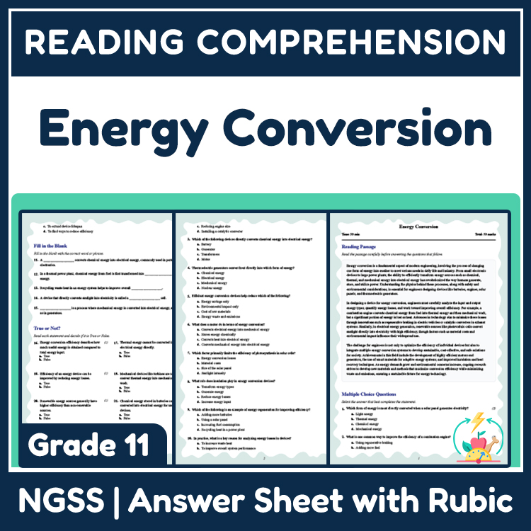 Grade 11 Science reading worksheets worksheet — 11th Grade Science | Energy Conversion Reading Worksheet (PDF + Answer Key…