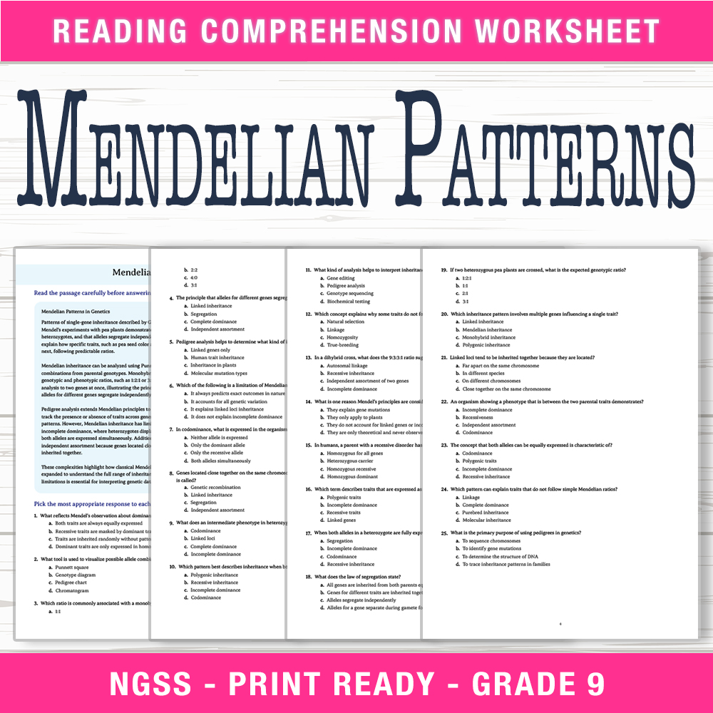 Grade 9 Science worksheet worksheet — Grade 9 Science | Mendelian Patterns Worksheet (PDF + Answer Key) — page 1