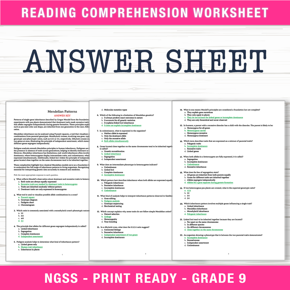 Grade 9 Science worksheet worksheet — Grade 9 Science | Mendelian Patterns Worksheet (PDF + Answer Key) — page 2