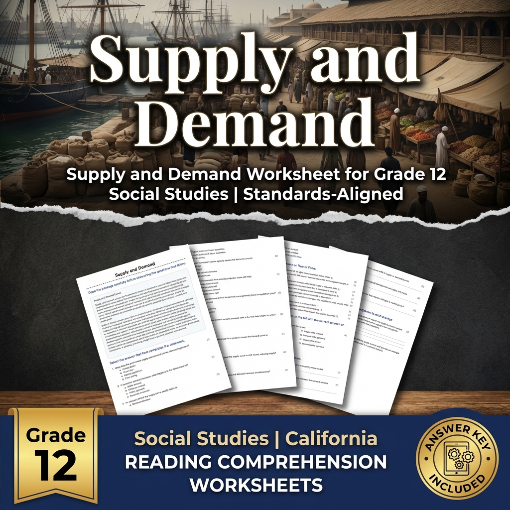 Supply and Demand Worksheet for Grade 12 Social Studies | Standards-Aligned